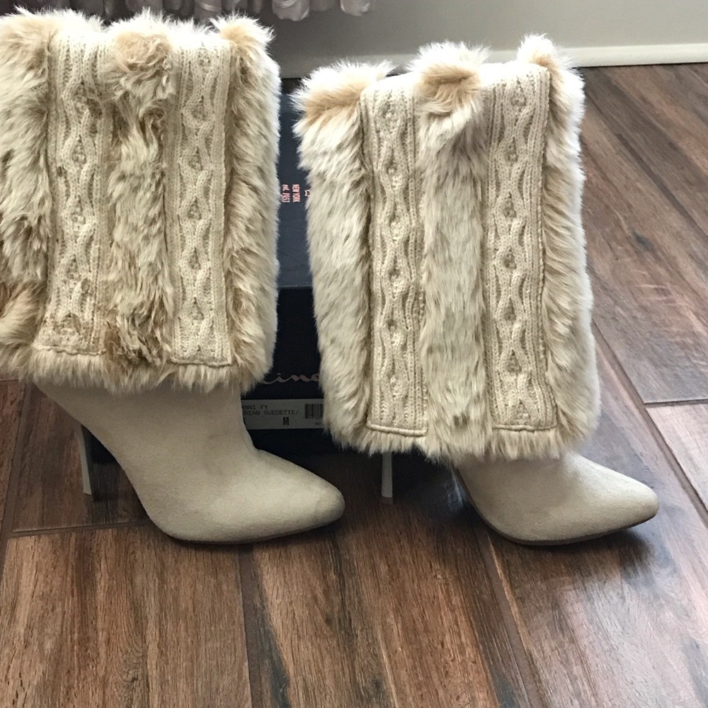 Nina Elegant Cream Fur-Trimmed Women's Boots